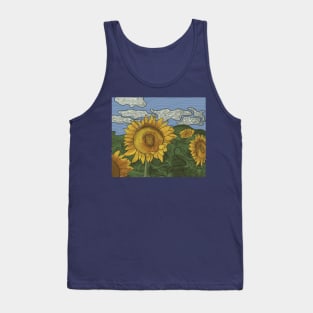 Sunflowers Landscape Colorful Line art Tank Top